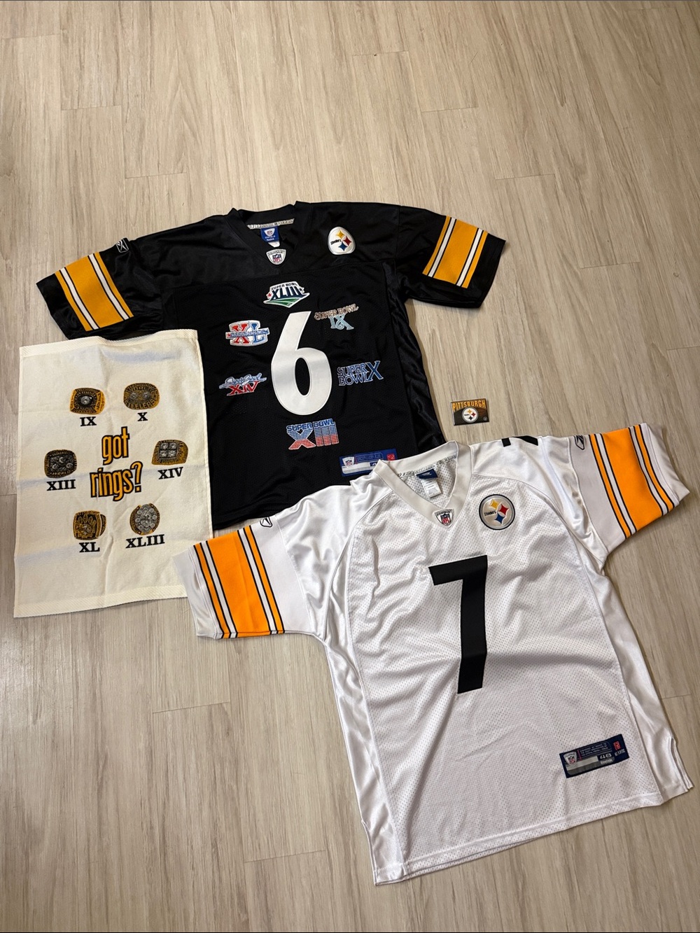 Pittsburgh Steelers Retro #6 & #7 NFL Jerseys - Black & White with Gold Stripes
